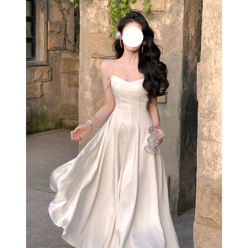 Drill Chain Satin Sling Dress Waist Slimming